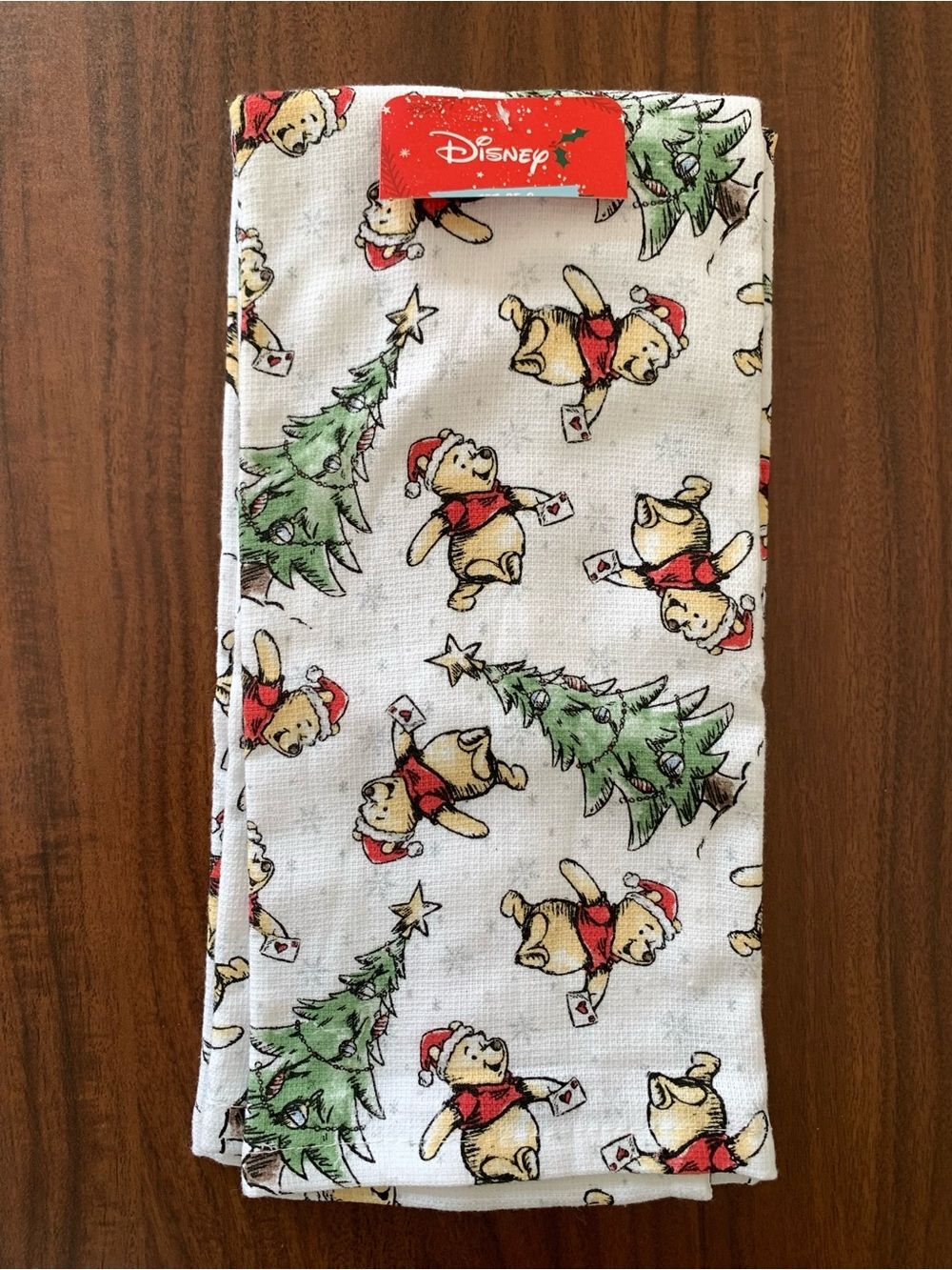 Disney Winnie the Pooh Holiday Kitchen Towel - White, Red, Green